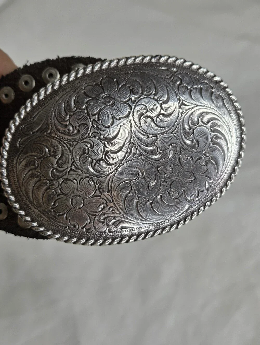 Fossil Size L Women's Belt Black Genuine Leather Silver-tone Buckle & Studs